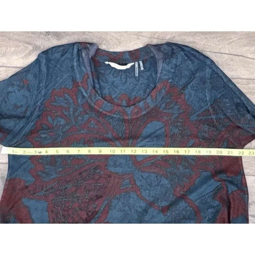 Soft Surroundings Tunic XL Blue Burgundy Floral‎ Handkerchief Hem Stretch Top